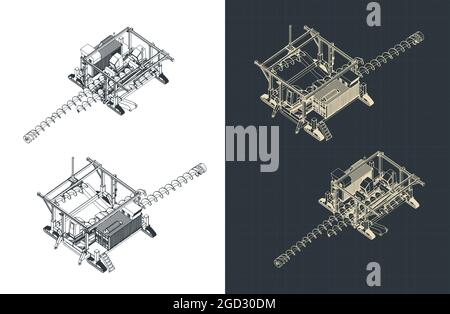 Stylized vector illustration of blueprints of auger system Stock Vector ...