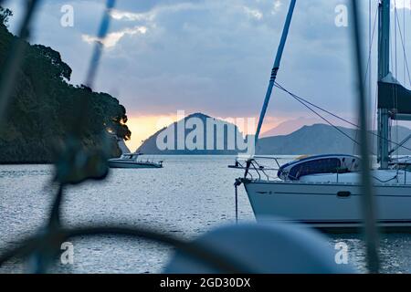 At anchor Great Barrier Island New Zealand Stock Photo