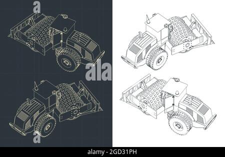 Stylized vector illustration of drawings of road roller Stock Vector