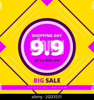 9.9 Shopping day colorful hot sale promotion banner with circle in center. 9 september sale banner template. Big sale limited time offer square social Stock Vector