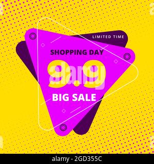 9.9 Shopping day colorful hot sale promotion banner. 9 september sale banner template. Big sale limited time offer square social media multicolored Stock Vector