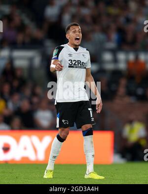 Derby, UK. 10th Aug, 2021. Ravel Morrison of Derby County during the Carabao Cup match between Derby County and Salford City at the Ipro Stadium, Derby, England on 10 August 2021. Photo by Andy Rowland. Credit: PRiME Media Images/Alamy Live News Stock Photo