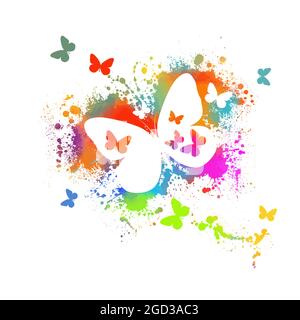 Abstraction multicolored butterflies. Multi-colored blots. Mixed media. Vector illustration Stock Vector