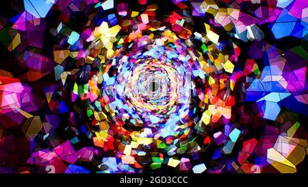 Colorful Stained Glass Pattern Style Mosaic Shape Art Background. Stock Photo