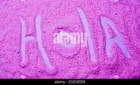 Hello Spanish, speak HOLA Spanish. Powder texture. Stock Photo