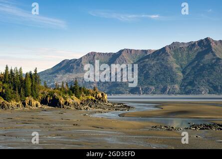 Mudflats at low tide along Turnagain Arm near Hope in Southcentral Alaska. Stock Photo