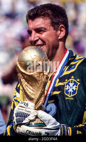 Brazilian goalkeeper Zetti holds the 1994 FIFA World Cup trophy after the final against Italy. Stock Photo