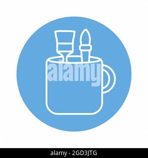 Icon Vector of Mug with Design Tools - Blue Monochrome Style - simple illustration. Editable stroke. Design template vector.outline style design.Vecto Stock Vector
