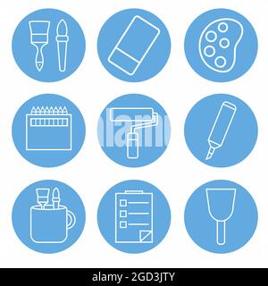 Icon Vector of Painting Tool Set Icon Part 2 - Blue Monochrome Style - simple illustration. Editable stroke. Design template vector.outline style desi Stock Vector