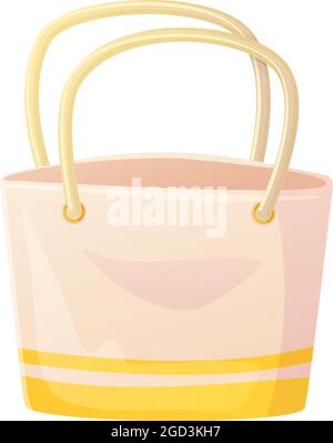 Yellow straw woman beach bag in cartoon flat style Stock Vector
