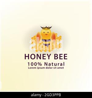 Closeup of Bee on Honeycomb in Apiary Hexagon. Cute bee, beetle, honey icon. Vector illustration Stock Vector