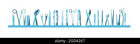Surgical instruments. Opera medicine. Background illustration. Medicines and services of a cardiologist. Medicinal drugs. Pharmaceuticals. Ambulance. Stock Vector