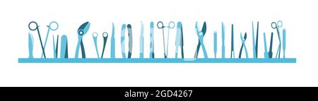 Surgical instruments. Opera medicine. Background illustration. Medicines and services of a cardiologist. Medicinal drugs. Pharmaceuticals. Ambulance. Stock Vector