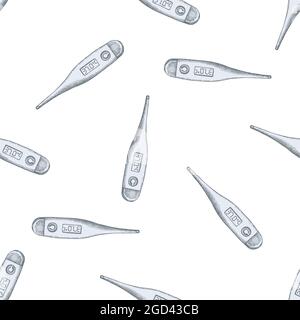 Seamless pattern with hand drawn pastel medical thermometer Stock Vector