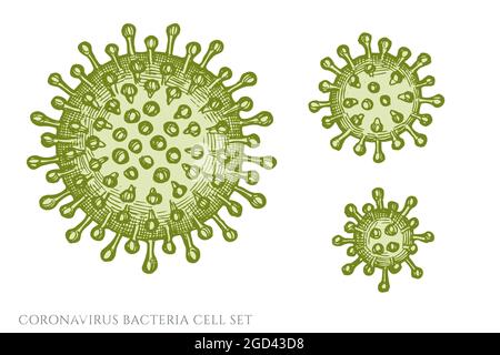 Vector set of hand drawn pastel coronavirus bacteria cell Stock Vector