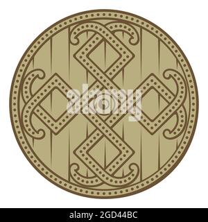 Scandinavian Celtic design. Viking decorated shield Stock Vector