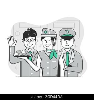 Welcome Aboard Flat Concept with Cabin Crew Stock Vector