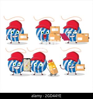 Cartoon character design of christmas lights blue working as a courier. Vector illustration Stock Vector