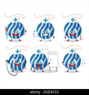 Doctor profession emoticon with christmas lights blue cartoon character. Vector illustration Stock Vector