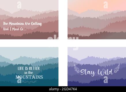 Set of four gradient nature landscapes with scenery fog in the mountain Stock Vector