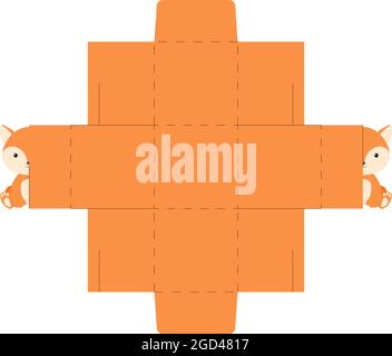 Simple packaging favor box fox design for sweets, candies, small presents, bakery. Party package die cut template, great design for any purposes, birt Stock Vector