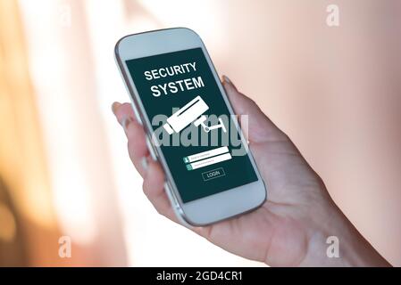 Smartphone screen displaying a security system concept Stock Photo