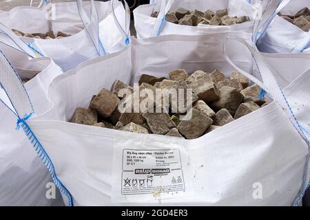 Big bags filled with stones, Berlin, Germany Stock Photo
