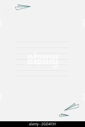 Card of A4 format with paper origami airplane design on the top and bottom of the page. School or preschool template background. Place for text. Stock Vector