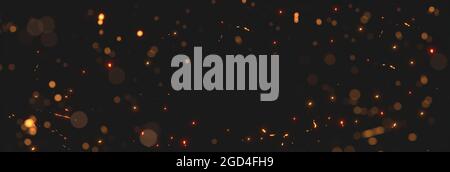 blurred yellow and golden glow sparks from neon lights with blank spot on black backgound Stock Photo
