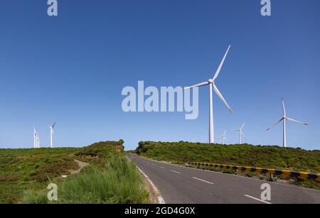 geography / travel, Portugal, Madeira, Paul da Serra, wind wheel, street, ADDITIONAL-RIGHTS-CLEARANCE-INFO-NOT-AVAILABLE Stock Photo