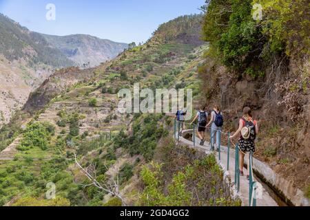 geography / travel, Portugal, Madeira, Levada nova near Ponta do sol, wayfarer (model released), MODEL-RELEASED Stock Photo