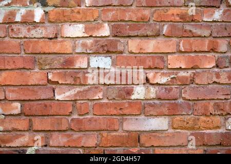 Close-up of an old wall made of red bricks as background. Seen in Germany in July. Stock Photo