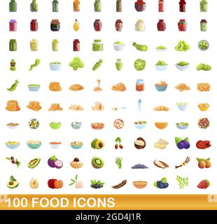 100 food icons set. Cartoon illustration of 100 food icons vector set isolated on white background Stock Vector
