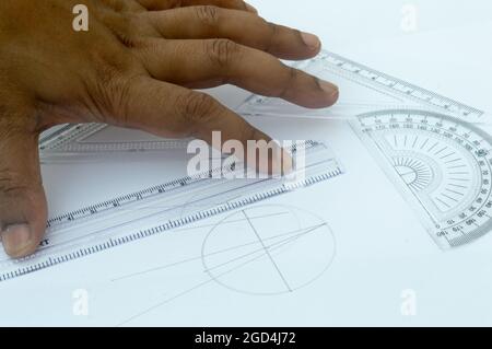 Design Professional using drawing tools close up Stock Photo