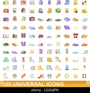 100 universal icons set. Cartoon illustration of 100 universal icons vector set isolated on white background Stock Vector