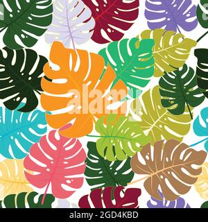 Botanical seamless pattern. Colorful Monstera leaves background. Vector and illustration design. Stock Vector
