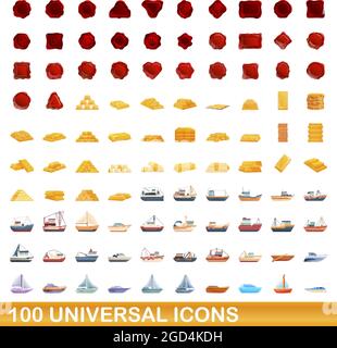 100 universal icons set. Cartoon illustration of 100 universal icons vector set isolated on white background Stock Vector