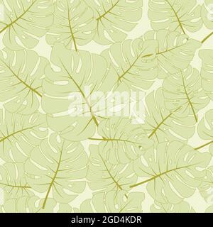 Botanical seamless pattern. Beige Monstera leaves background. Vector and illustration design. Stock Vector