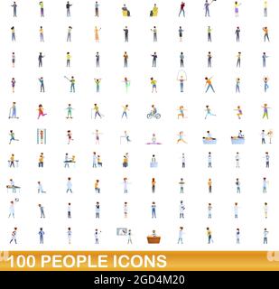 100 people icons set. Cartoon illustration of 100 people icons vector set isolated on white background Stock Vector