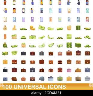 100 universal icons set. Cartoon illustration of 100 universal icons vector set isolated on white background Stock Vector