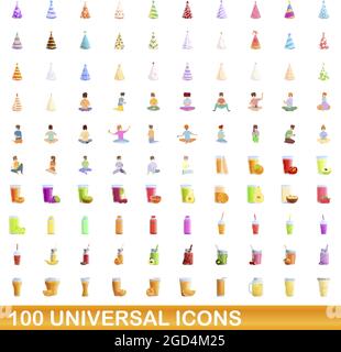 100 universal icons set. Cartoon illustration of 100 universal icons vector set isolated on white background Stock Vector