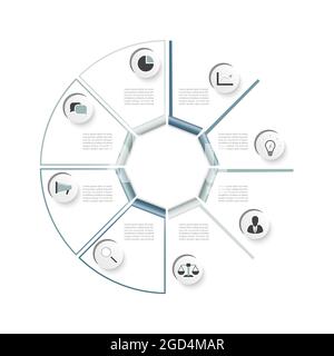 Vector illustration infographics. Business concept with 8 options. For content, diagram, flowchart, steps, parts, timeline infographics, workflow, cha Stock Vector