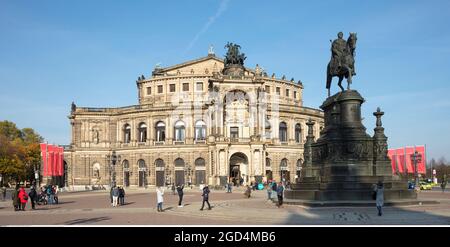 geography / travel, Germany, Saxony, Dresden, Semperoper, king Johann monument, ADDITIONAL-RIGHTS-CLEARANCE-INFO-NOT-AVAILABLE Stock Photo
