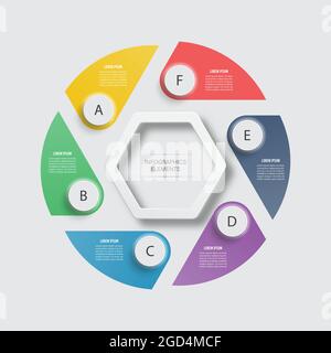 Vector infographic design template. Business concept with 6 options, parts, steps or processes. Can be used for workflow layout, diagram, options Stock Vector