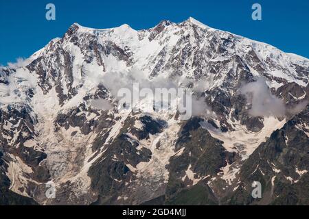 Panoramic view of giant massif of Monte Rosa (Punta Jazzi) view from pass of Monte Moro in Valle Anzasca, Piedmont, Italy, Europe Stock Photo