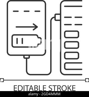 Recharge from computer USB port linear manual label icon Stock Vector