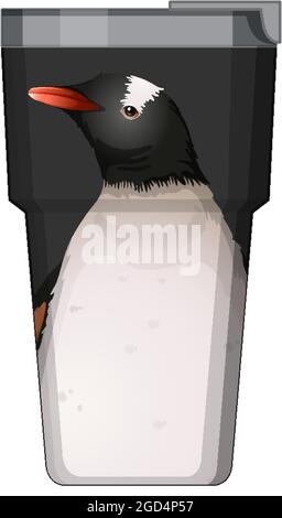 A black thermos flask with penguin pattern illustration Stock Vector