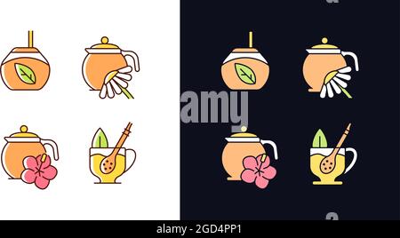 Herbal tea light and dark theme RGB color icons set Stock Vector