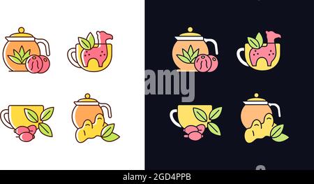 Medicinal tea light and dark theme RGB color icons set Stock Vector