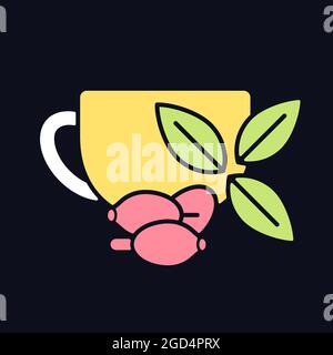 Rosehip tea RGB color icon for dark theme Stock Vector